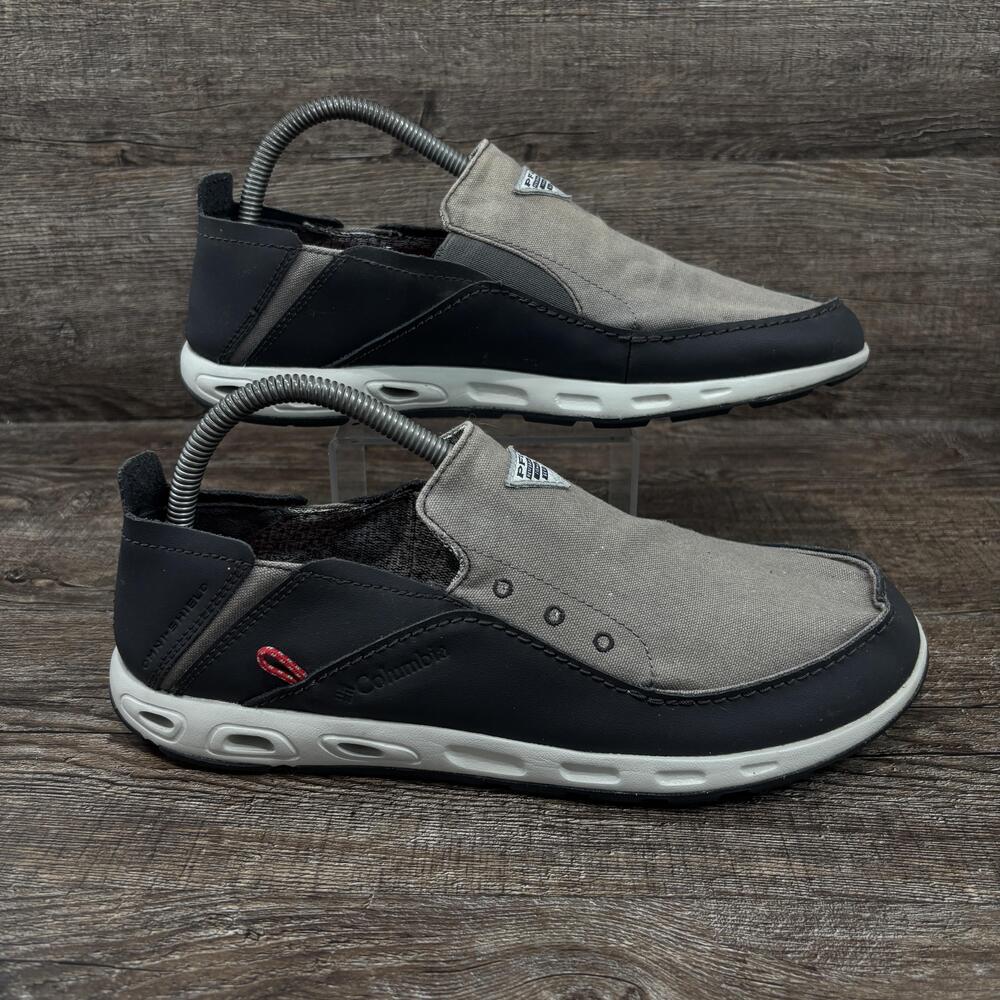 Columbia PFG Bahama Vent Boat Shoes Men's 8.5 Gray Black Canvas Slip-On Casual